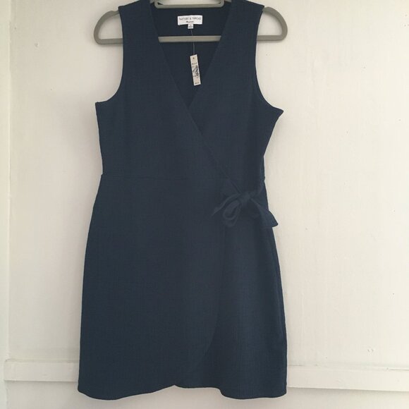 New, Madewell Texture & Thread Navy Blue Crosshatch Side Tie Dress Size Medium - Picture 2 of 12